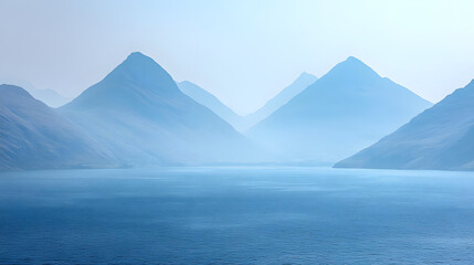 Misty Mountains Reflecting in Calm Water