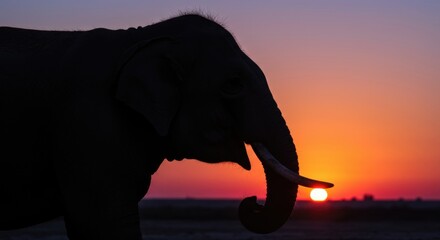 Silhouette of an elephant against a vibrant sunset, showcasing nature's beauty and tranquility (1) - elephant head profile