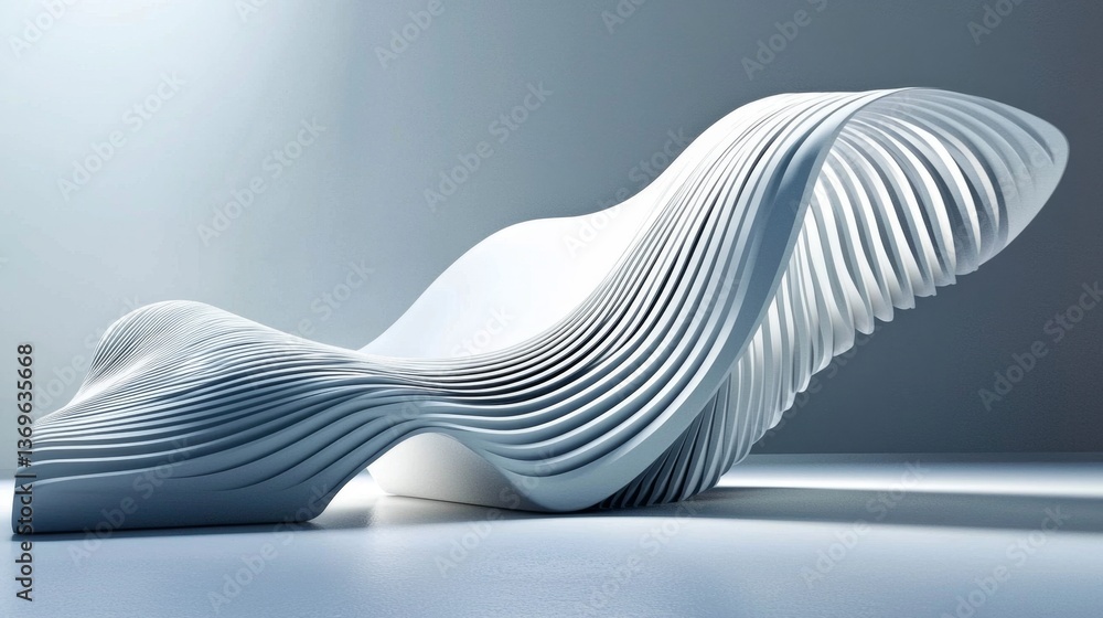 Poster intricate abstract design of a white curved architectural structure