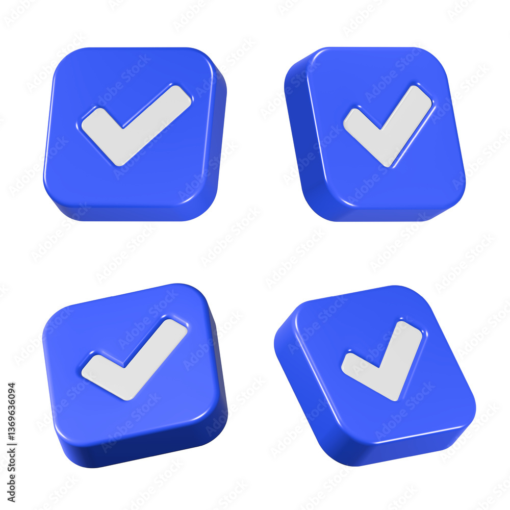 Poster checkmark icon 3d rendering set