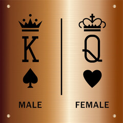 Restroom Sign - Male and Female Toilet Symbol on Metallic Background