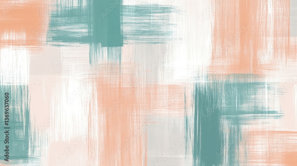 Poster soft pencil strokes create a muted mint and coral grid design on a textured background for peaceful 