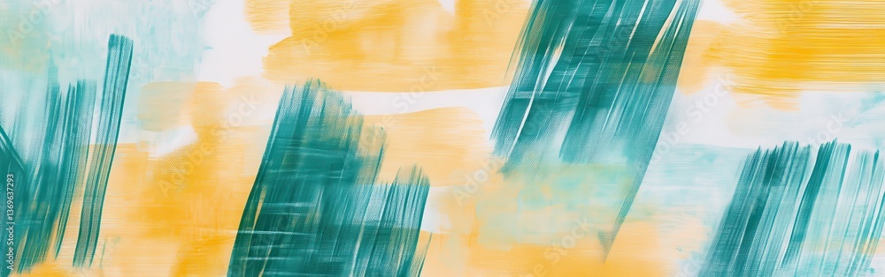 Poster Soft pencil strokes create an abstract composition blending teal and yellow hues with dynamic texture and movement