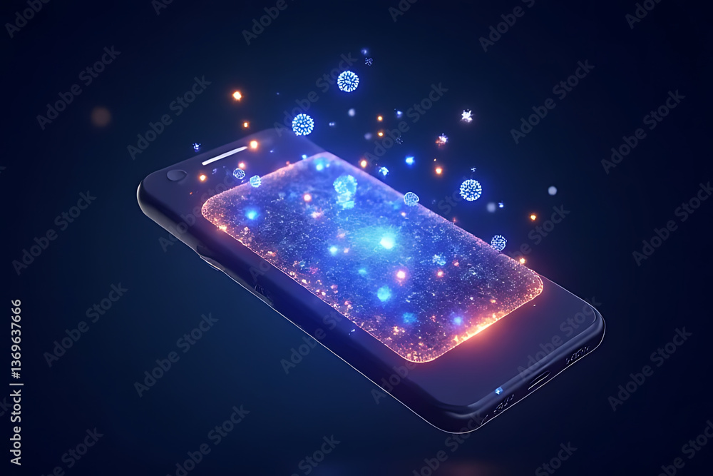 Poster dynamic smartphone visualization of digital particles abstract environment futuristic concept