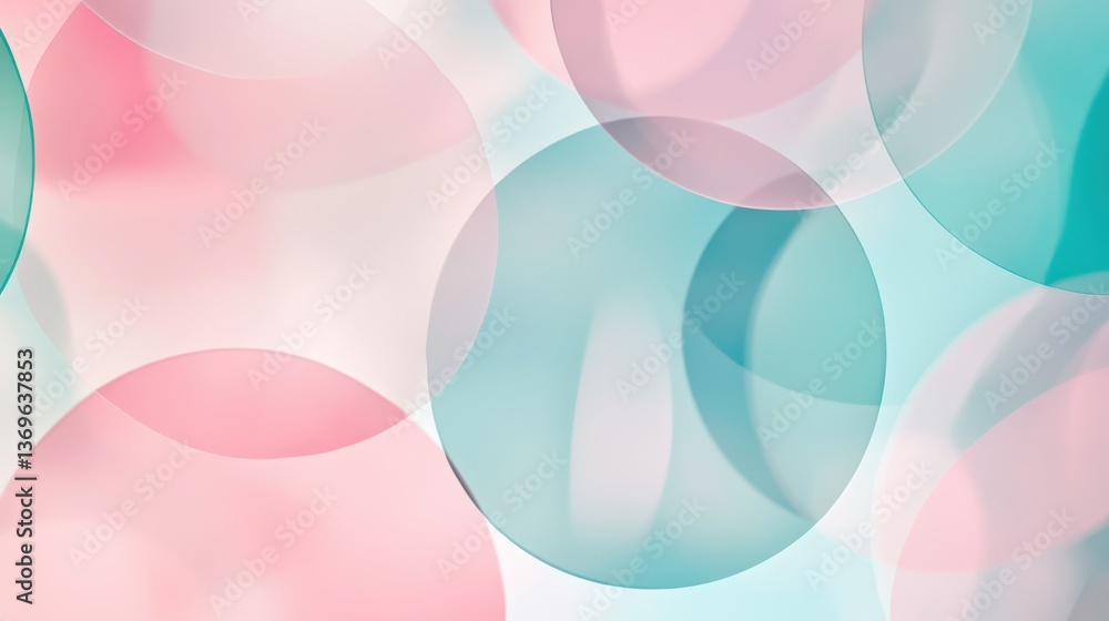 Poster Soft overlapping circles in pastel pink and blue create a calming abstract background perfect for various design projects