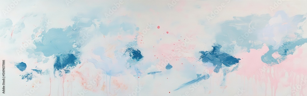 Poster soft pastel blue and pink abstract art with jagged blotches and subtle textures across the canvas