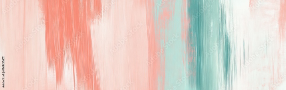 Poster pastel coral and mint pencil strokes create a soothing abstract mist on a textured background