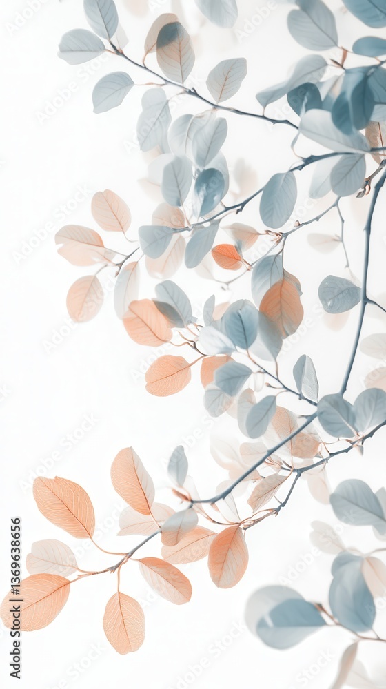 Poster soft pastel-toned branches creating a serene composition with peach and powder colors