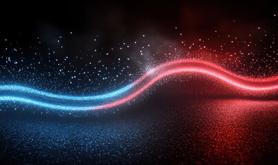 Obraz premium Red and blue light wave on dark background, digital art backdrop