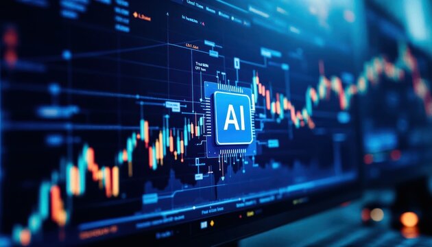 AI-Driven Stock Chart: A digital representation showing the intersection of technology and finance, this image showcases an AI-enhanced stock chart.