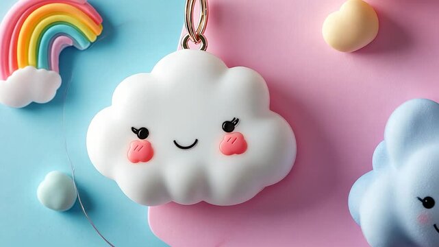Charming Cloud Keychain on Pastel Background: A whimsical delight for creative projects