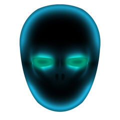 A glowing neon alien face depicted in a minimalistic style on a white background
