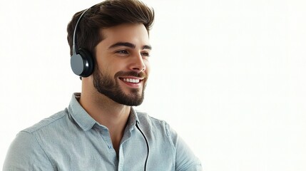 Young Office Worker Wearing Headset and Engaging in Conversation