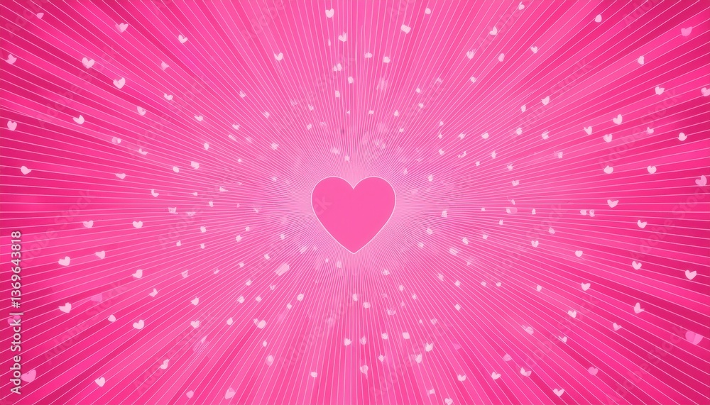 Aufkleber radiant pink heart background with glowing light rays, floating soft hearts, and abstract sparkles f