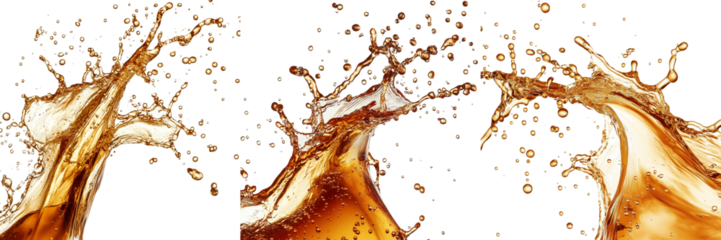 Set of A brown liquid splashes in the shape of an on Transparent PNG format Background.