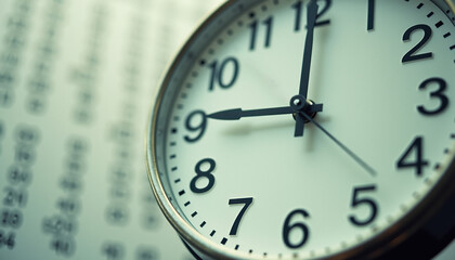Vintage Clock Face with Financial Document Backdrop, Strategic Time Concept for Business Productivity and Economic Decision Making
