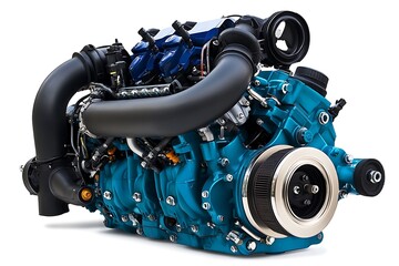 Blue Marine Engine Studio Shot