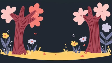 Fototapeta premium Whimsical Pixel Art Illustration of Two Flowering Trees
