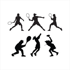 Tennis Players Silhouette Set Isolated On A White Background
