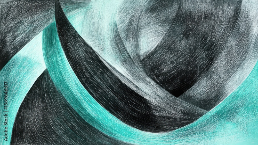 Aufkleber Abstract pencil strokes create a harmonious blend of gray and turquoise in a dynamic art piece