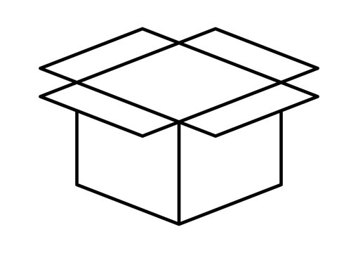 box postal parcel outline, open box carton shipping, corrugated box line shape, cardboard postage box for transportation
