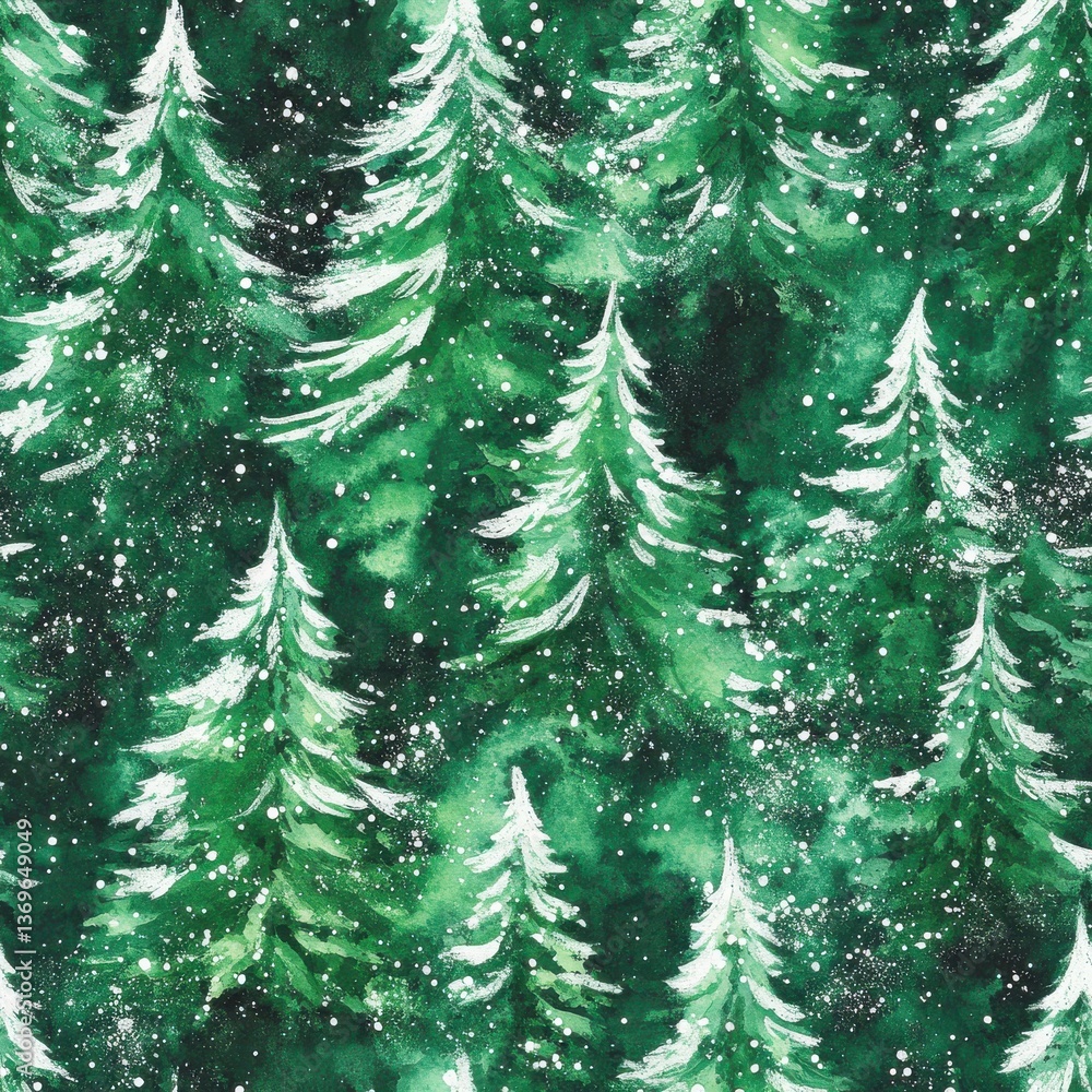 Poster colorful watercolor doodles of evergreen trees create a vibrant forest scene with a whimsical touch