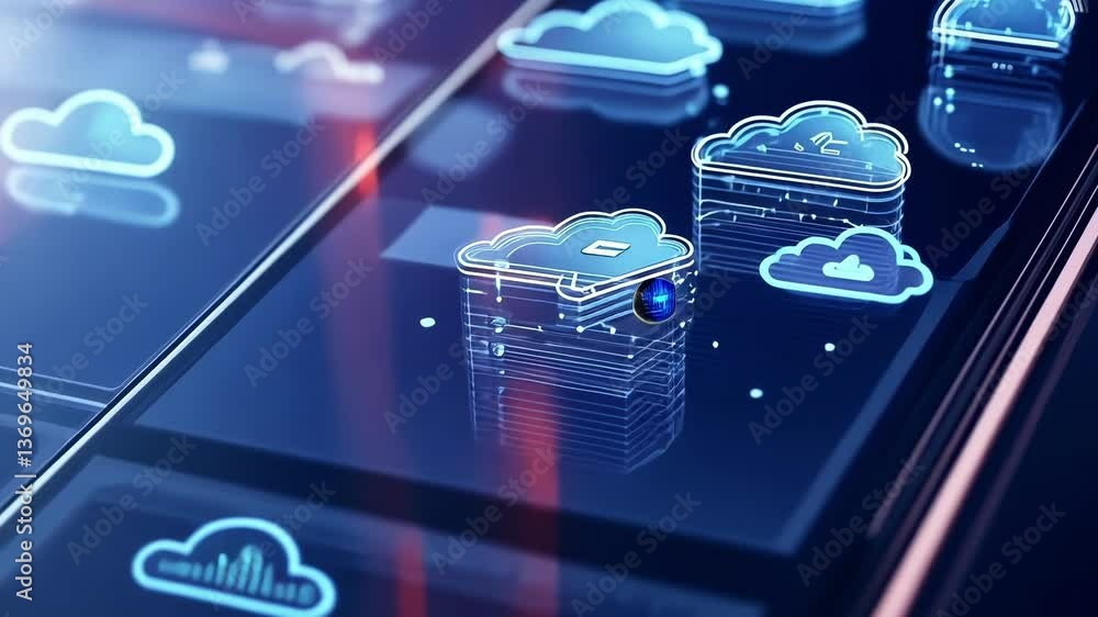 Poster connecting multiple devices through cloud computing technology, transferring data and information on