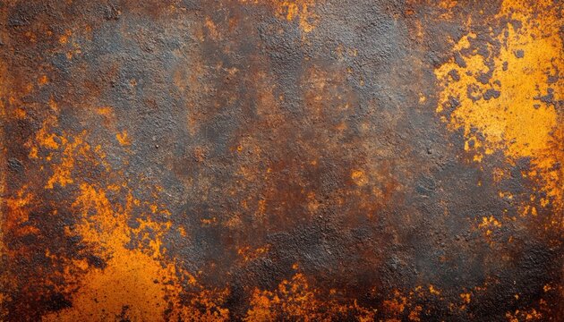 Abstract background of rusted metal texture with brown and orange colors, top view.