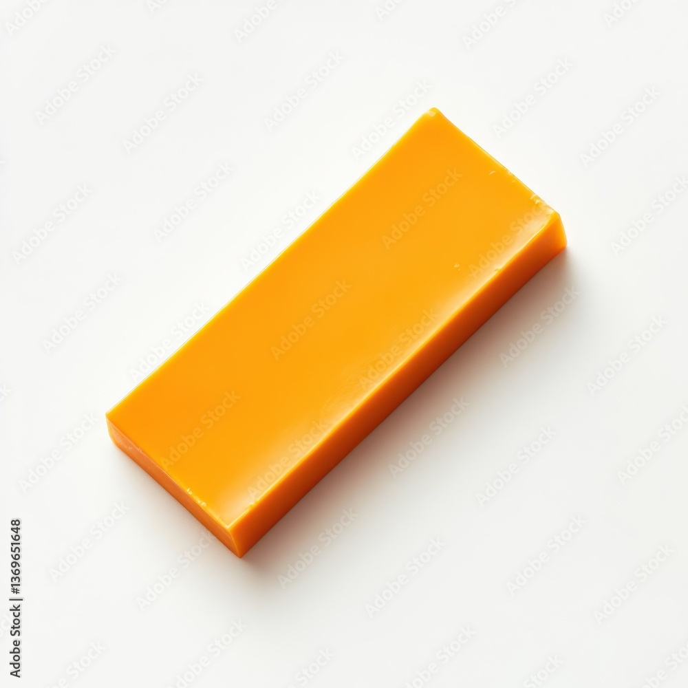 Poster Single slice of sharp cheddar cheese elegantly displayed on a clean white background