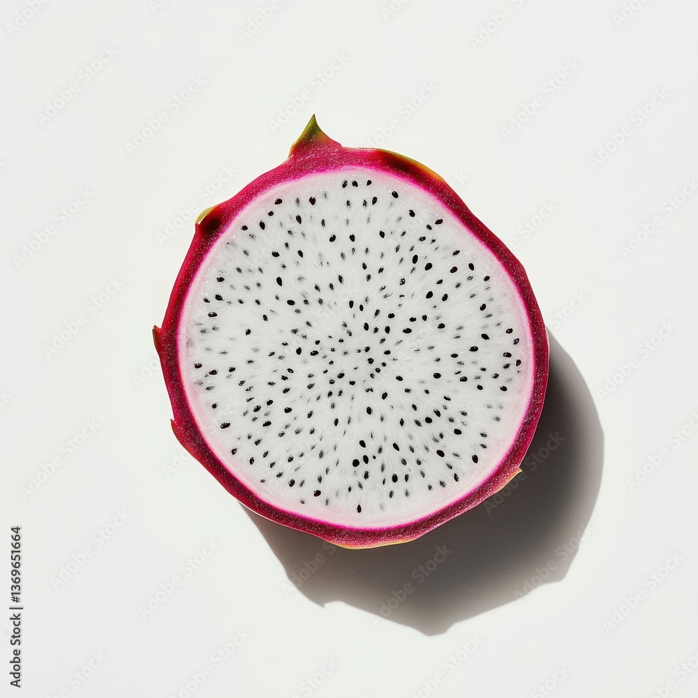 Poster fresh dragon fruit slice showcasing vibrant colors and unique texture on a light background