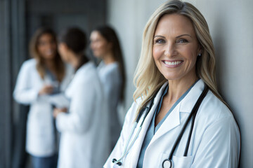 Happy Mature female Doctor in White Coat Providing Expert Care