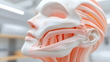 Detailed 3D Printed Anatomy Mask: Layered Pink and White Sculpture