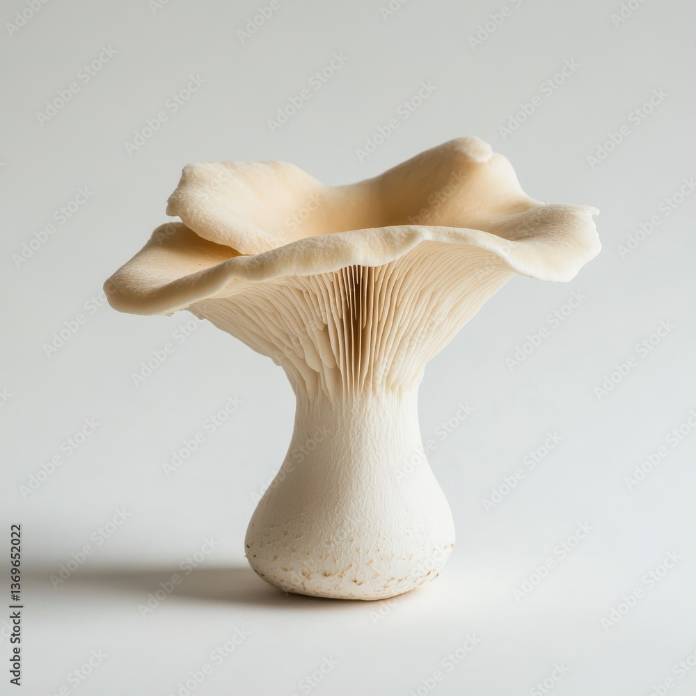Poster fresh oyster mushroom with soft beige color showcasing intricate gills and smooth texture