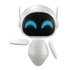 Artificial intelligence personal assistant robot with a pointing right side gesture. Mini robot 3d character.