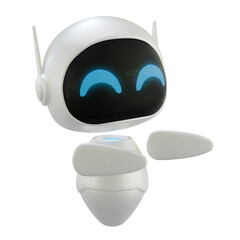 Artificial intelligence personal assistant robot with a pointing side gesture. Mini robot 3d character.
