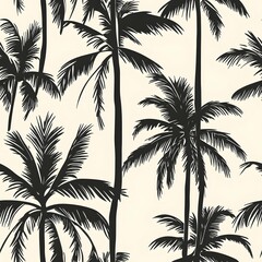 Intricate palm tree silhouette patterns create stylish, modern textile or wallpaper decor.