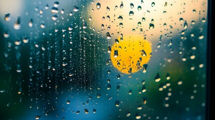 Obraz premium The gentle drumming of rain against the window enhances a mesmerizing scene, as crystalline droplets cling to the