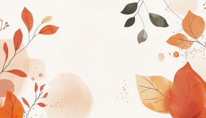 Autumn background vector illustration with watercolor, geometric elements, and autumn leaves on a light beige background