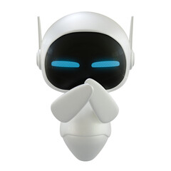 Artificial intelligence personal assistant robot with a suspicious gesture. Mini robot 3d character.
