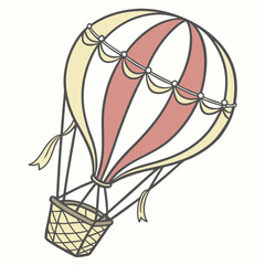 Smooth Hot Air Balloon Vector with Basket and Ropes on White Background | High-Quality Digital Illustration for Designers and Print