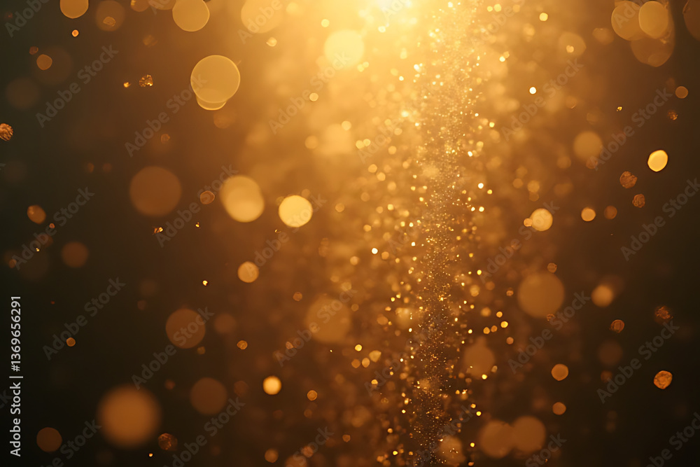 Poster golden particles dancing in light abstract background bokeh effect warm atmosphere