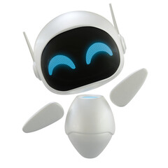 Artificial intelligence personal assistant robot with a waving hand gesture. Mini robot 3d character.