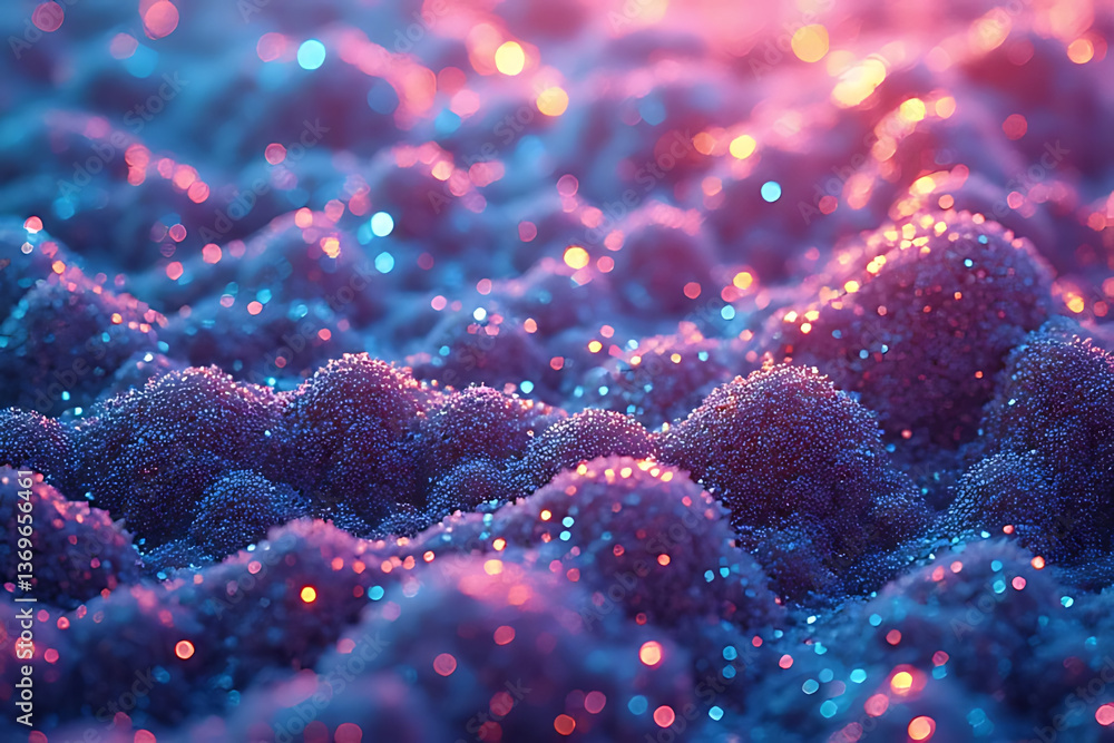 Poster glittering abstract patterns macro photography vibrant colors surreal environment close-up view