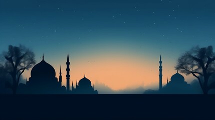 Silhouetted Mosques at Sunset Under a Starry Sky