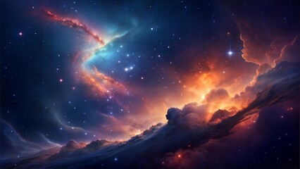 Obraz premium A vibrant, otherworldly galaxy swirls across a cosmic landscape. Breathtaking space themed background.