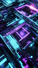 Fototapeta premium Vibrant geometric patterns illuminated by luminous neon lights creating a futuristic atmosphere