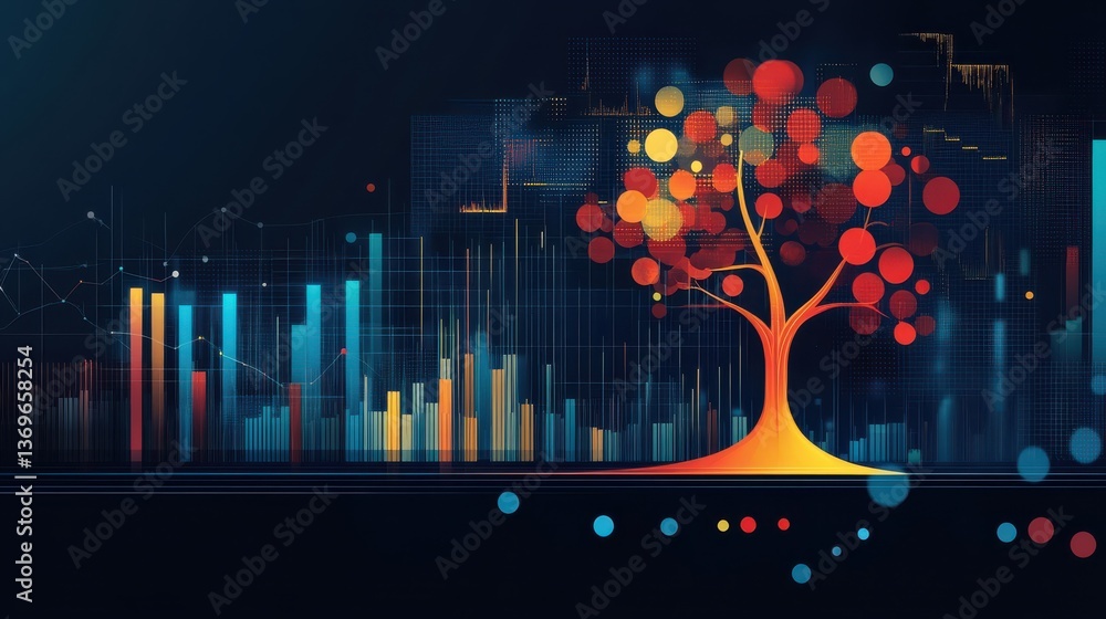 Leinwandbilder dynamic illustration of financial growth represented by a colorful tree and vibrant data visualizati