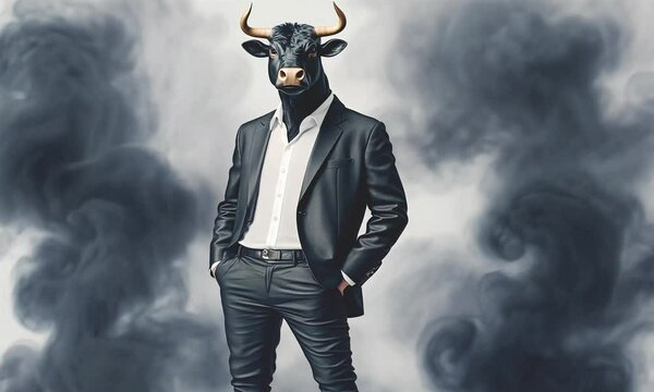 Fashion bull in smoke atmosphere.