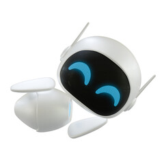 Personal assistant robot with a flirting gesture. Mini robot 3d character.