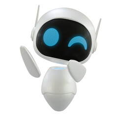 Personal assistant robot with a wink eye gesture. Mini robot 3d character.